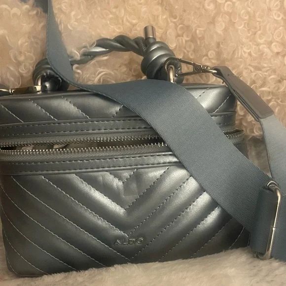Aldo Quilted Blue Malenwan Metallic Box Crossbody Satchel Bag NWOT - Picture 6 of 7